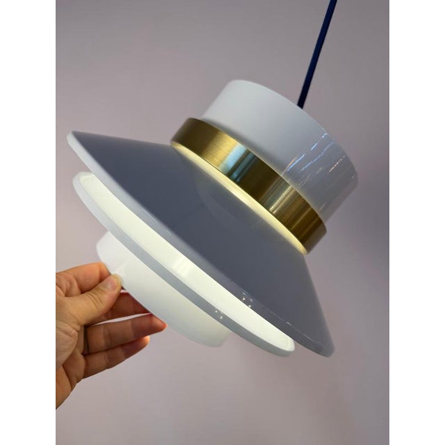 Danish High-Gloss White Brass Pendant Lamp For Sale - Image 10 of 11
