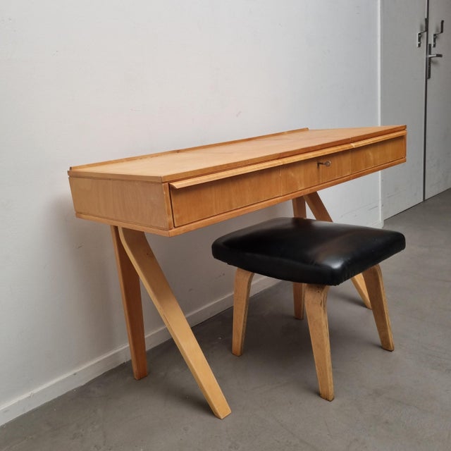 Dutch Modern Dressing Table and Stool in Birch Plywood by Cees Braakman for Pastoe, 1951, Set of 2 For Sale - Image 10 of 18