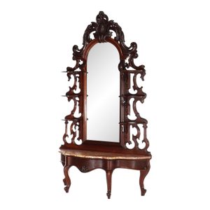 Antique Rococo Revival Carved Walnut Rouge Marble Top Pier Mirror C1890