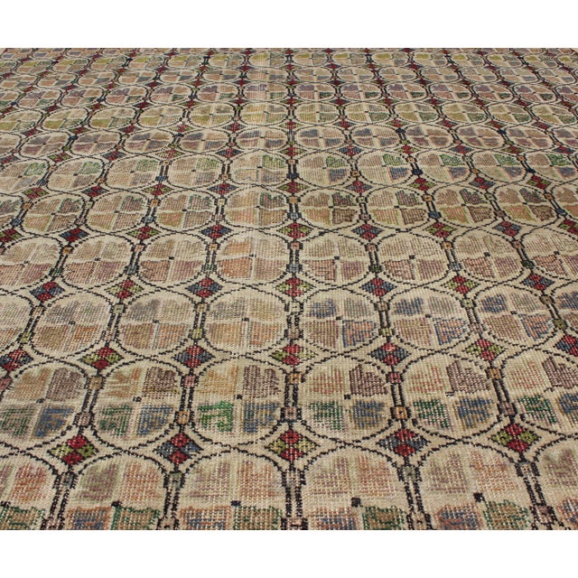 Squared Size Mid-Century Modern Rug With Circular Pattern in Variety of Colors 6'6 X 6'8 For Sale In Atlanta - Image 6 of 12