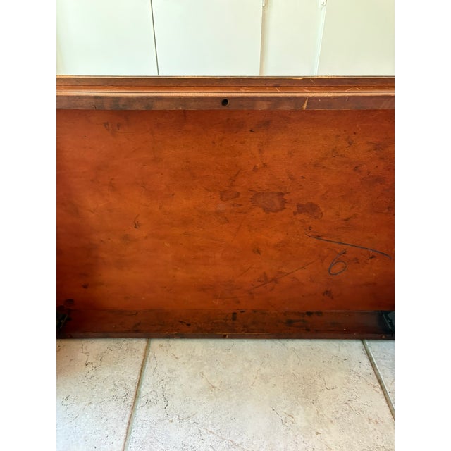 Mid 20th Century English Regency Style Leather Top Drop Leaf Game Table With Tooled Gilt Decoration For Sale - Image 13 of 17