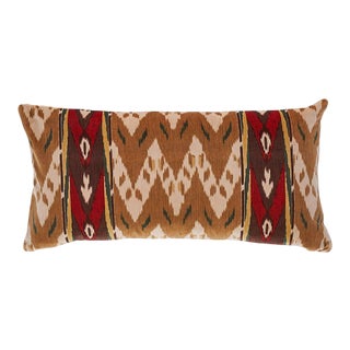 Schumacher Samar Ikat Velvet Lumbar Pillow in Gold For Sale
