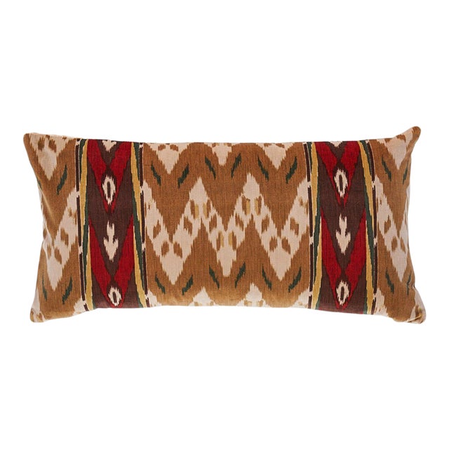 Schumacher Samar Ikat Velvet Lumbar Pillow in Gold For Sale