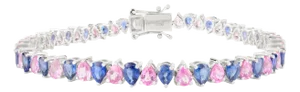 Pink-Blue Sapphire Tennis Bracelet in 18k Solid Gold