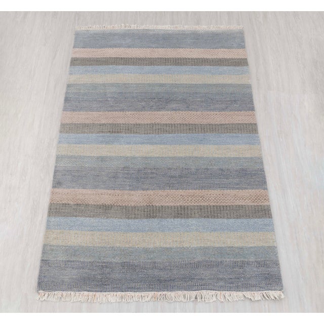 4' x 6' Savannah Hand Knotted Modern Light Blue,Gray Wool & Silk Rug For Sale - Image 17 of 18