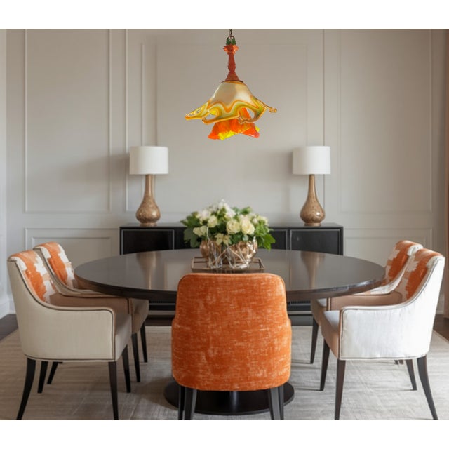 Murano Murano Art Glass Looped Abstract Orange White Pendant Light For Sale - Image 4 of 18