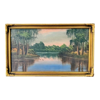 Original Florida Marsh Oil Painting, Framed For Sale