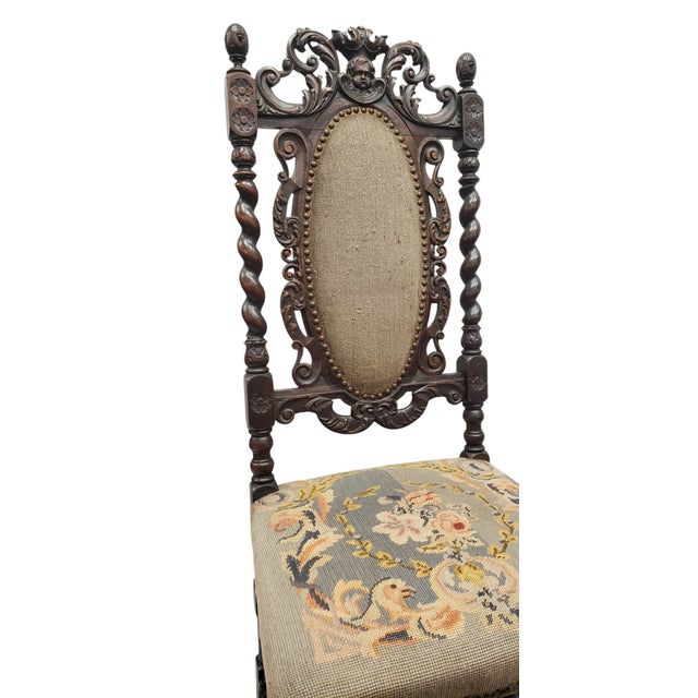 Antique Jacobean Revival Carved Barley Twist Chair, Circa 1870–1890 For Sale In West Palm - Image 6 of 13