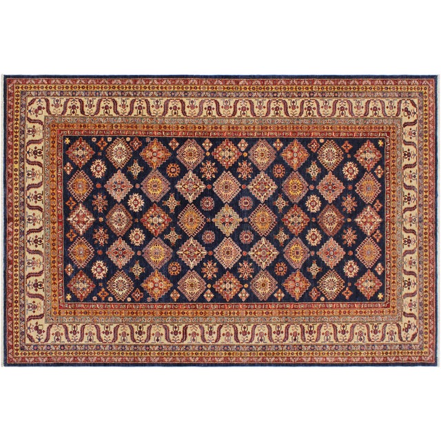 Rustic Super Kazak Blue/Beige Wool Rug - 8'10'' X 12'0'' For Sale - Image 10 of 10