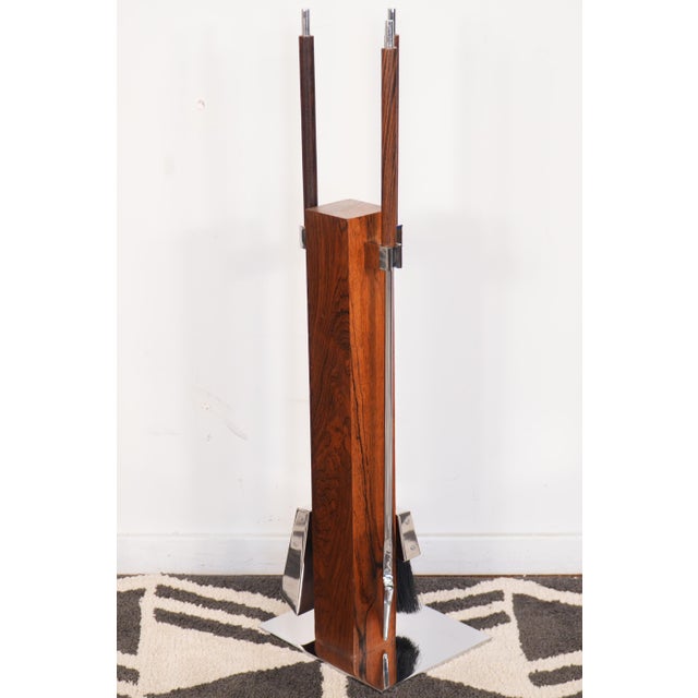 1960s Alessandro Albrizzi Rosewood & Chrome Fireplace Toolset - Italy For Sale - Image 6 of 10