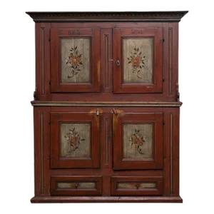 Dated 1831 Scandinavian Painted Step-Back Pine Cupboard with Initials R.K.S.