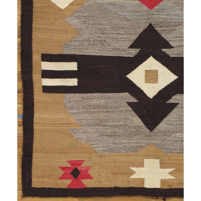Antique Navajo Carpet, Handmade Rug, Brown, Blue, Beige, Taupe Soft Red Color For Sale - Image 13 of 18