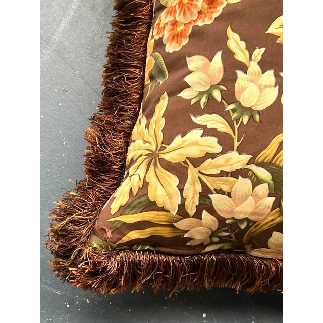 Late 20th Century Vintage Regency Floral Caterpillar Trimmed Throw Pillow For Sale - Image 5 of 7