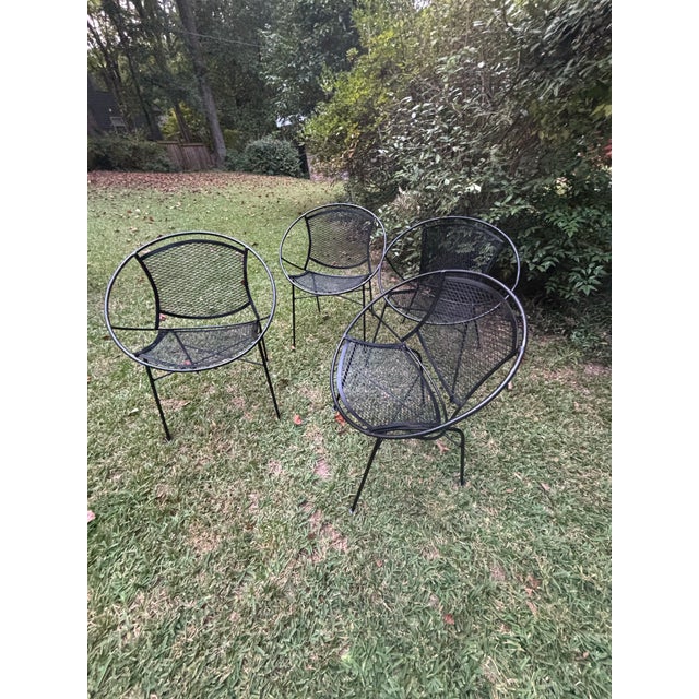 Set a four iconic mid-century modern radar garden chairs recently sanded prime painted and sealed presented in semi gloss...