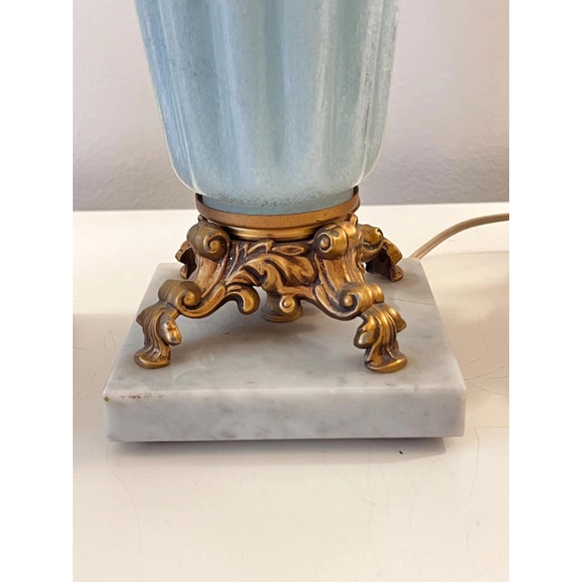 Mid 20th Century Pale blue Murano glass table lamps with gold metal and marble bases - a Pair For Sale - Image 13 of 13