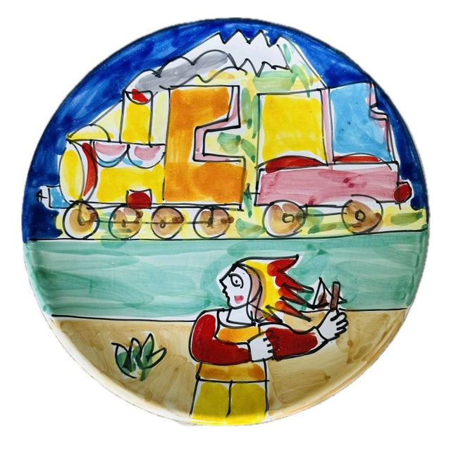 Blue Italian Wall Art in the Style of DeSimone Hand Painted Plates Collection - Set of 5 For Sale - Image 8 of 12