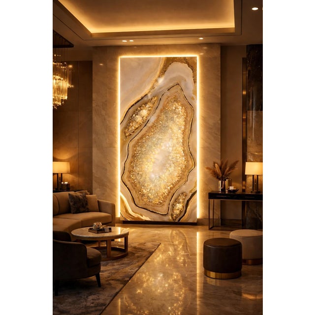 Not Yet Made - Made To Order Golden Geode Illuminated Wall Art in Citrine and Quartz by Sev Art Gallery For Sale - Image 5 of 6