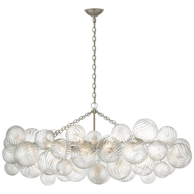 Julie Neill for Visual Comfort Signature Talia Medium Linear Chandelier in Burnished Silver Leaf with Clear Swirled Glass For Sale