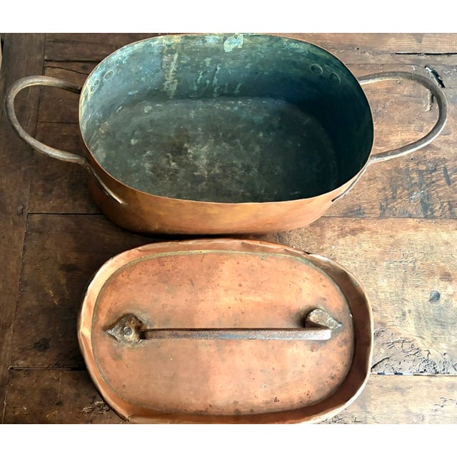 Antique Copper Daubiere or Brasiere Pot With Dovetailed Bottom and Hand Forged Handles and Top For Sale - Image 12 of 12