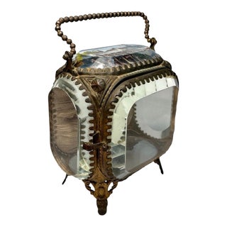 Antique 1900 Paris Exposition Glass & Gilt Jewelry Watch Box Palais De L’Électricité For Sale