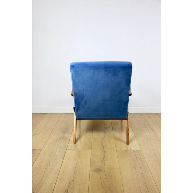 Vintage Blue Velvet VAR B-310 Chair in Dark Wood, 1960s For Sale - Image 6 of 11