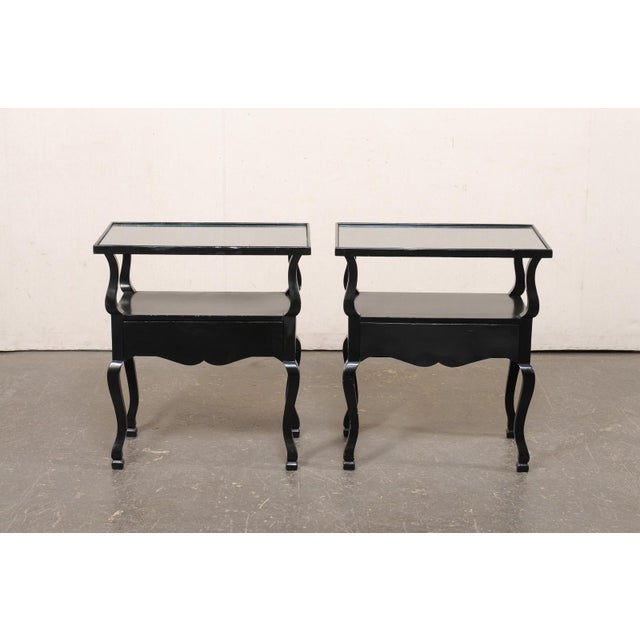 French Mid-Century 2-Tier Black End Tables For Sale - Image 10 of 12