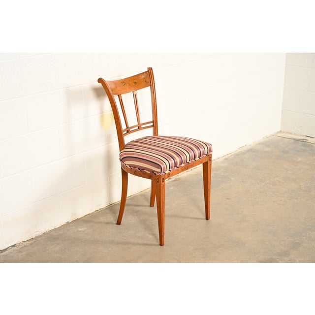 Early 20th Century Antique Italian Regency Fruitwood Inlaid Marquetry Side Chair or Dining Chair For Sale - Image 5 of 16