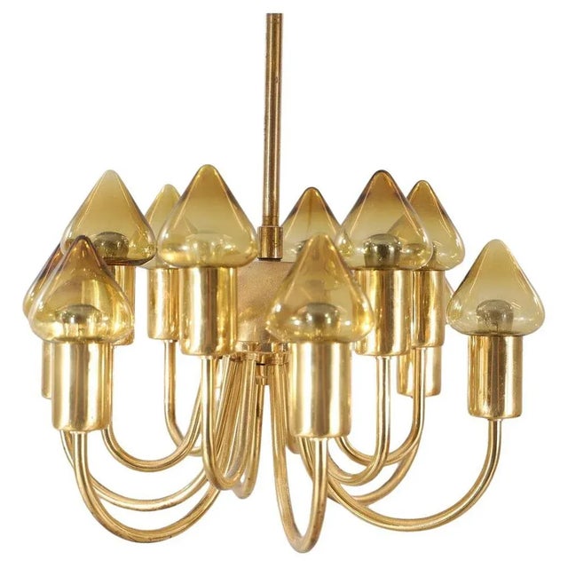 Mid-Century Modern Brass and Glass Model T 789/12 Chandelier from Hans-Agne Jakobsson Ab Markaryd For Sale - Image 6 of 6