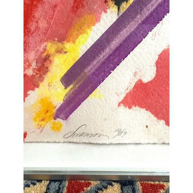 Metal 1980s David Swanson Large Watercolor Painting on Paper in Metal Frame - Signed and Dated For Sale - Image 7 of 7