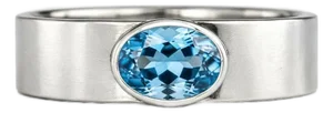 Bezel Set Oval Topaz Wide Matte Band Silver, Gold, Size 10