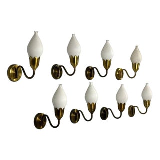 Fog & Mørup, Eight Wall Lights, Brass, Glass, Denmark, 1950s For Sale