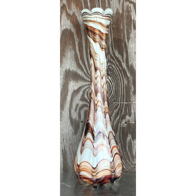 Vintage Boho Slag Glass Swirl Vase For Sale - Image 4 of 9