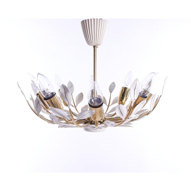 Floral Ceiling Lamp attributed to United Workshops, Germany, Munich, 1950s For Sale - Image 4 of 10