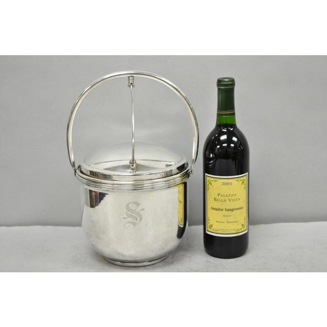 Vintage Art Deco Silver Plated Reticulating Hinge Bar Ice Bucket W/ "S" Monogram For Sale - Image 16 of 16
