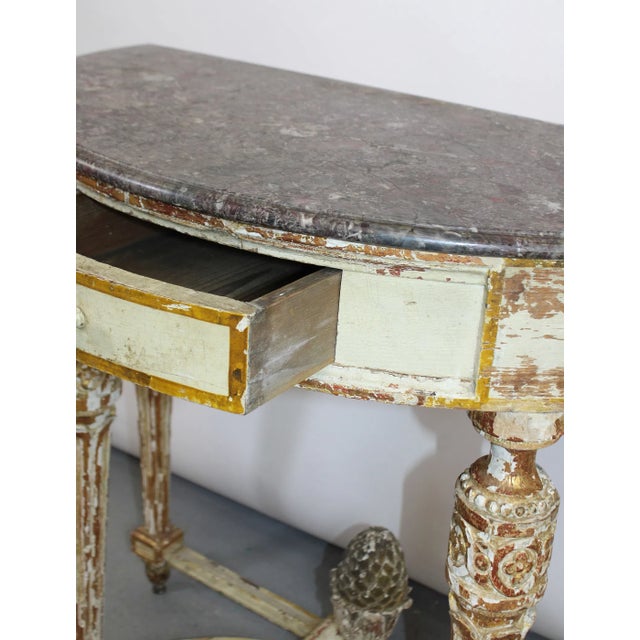 Wood 19th Century Louis XVI Style Painted and Parcel-Gilt-Demi-Lune Console Table For Sale - Image 7 of 7