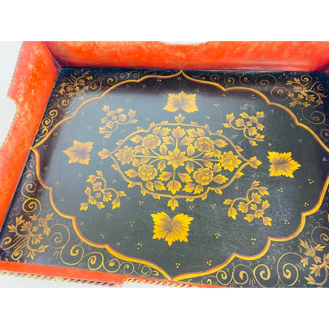 Metal Vintage Hand-Painted Tole Ware Galley Tray For Sale - Image 7 of 10