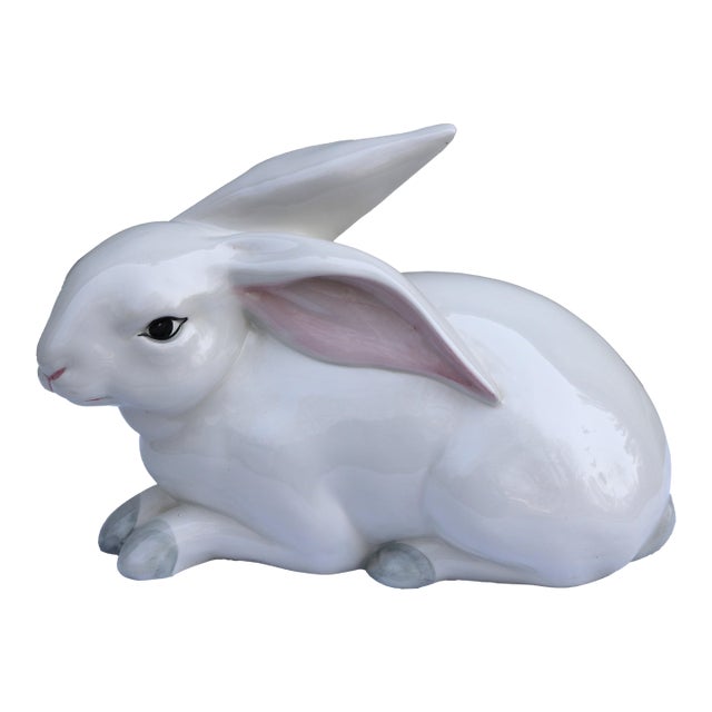 Large Italian Ceramic White Bunny Rabbit Statue for Intrada For Sale