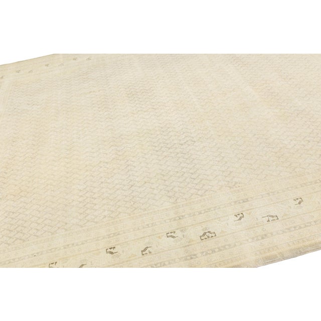 1930s 8 X 10 Antique Persian Tabriz Wool Rug Handmade in Beige With Allover Pattern For Sale - Image 5 of 10