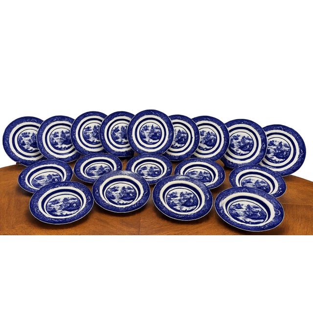 Early 20th Century Spode Copeland Temple Landscape II Blue Transferware Service for Nine – Gilman Collamore, New York - 18 pcs For Sale - Image 15 of 18