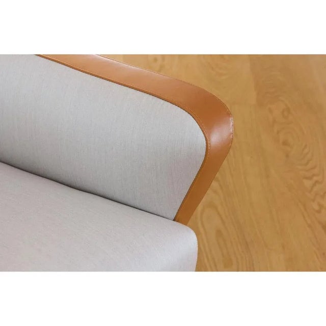 Franco Albini Dedar Satin and Leather S.K. Armchair by Andrea Bonini For Sale - Image 4 of 6