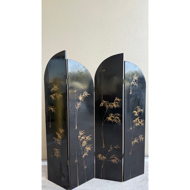 Wood Vintage Chinese Lacquered Four-Panel Folding Screen With Cranes & Pine Trees For Sale - Image 7 of 16