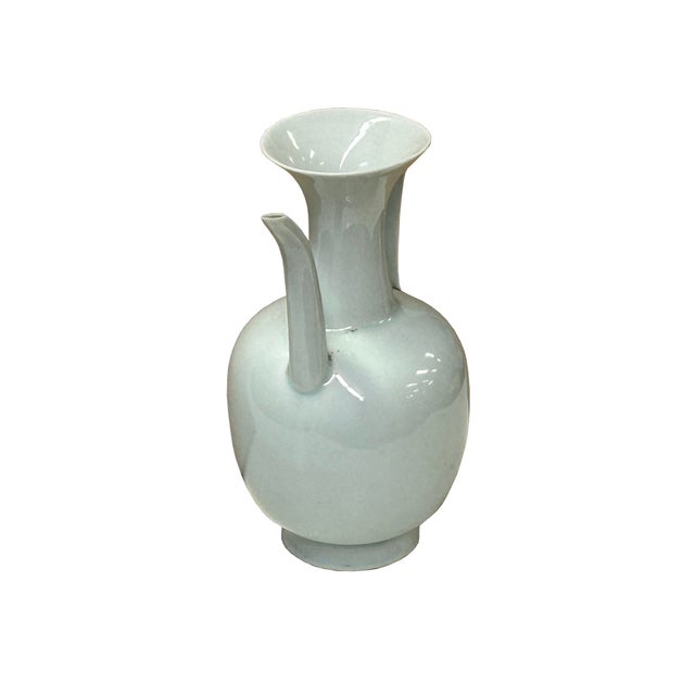 1980s Chinese Porcelain Light Celadon White Plain Minimalistic Art Vase For Sale - Image 5 of 8