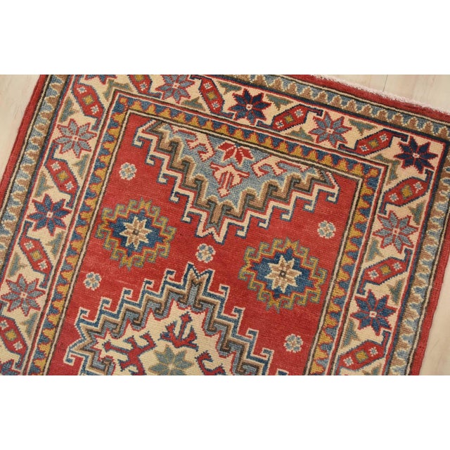 Kazak Runner 2’8” X 6’7” Red Wool Tribal Hand-Knotted Oriental Rug For Sale In Philadelphia - Image 6 of 11