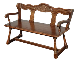 Vintage French Country Farmhouse Oak Wood Two Seater Bench Settee