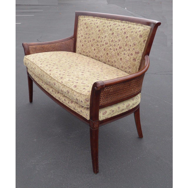Vintage French Country Ethan Allen Double Cane Floral Settee /Loveseat