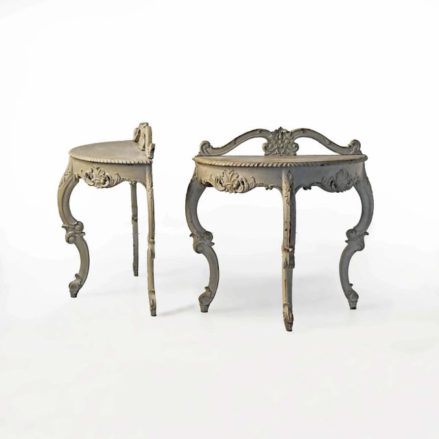 Wood Antique Demilune Tables - A Pair For Sale - Image 7 of 8