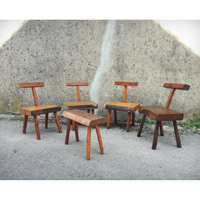 Brutalist Vintage French Handcrafted Brutalist Chairs, 1960s, Set of 5 For Sale - Image 3 of 18