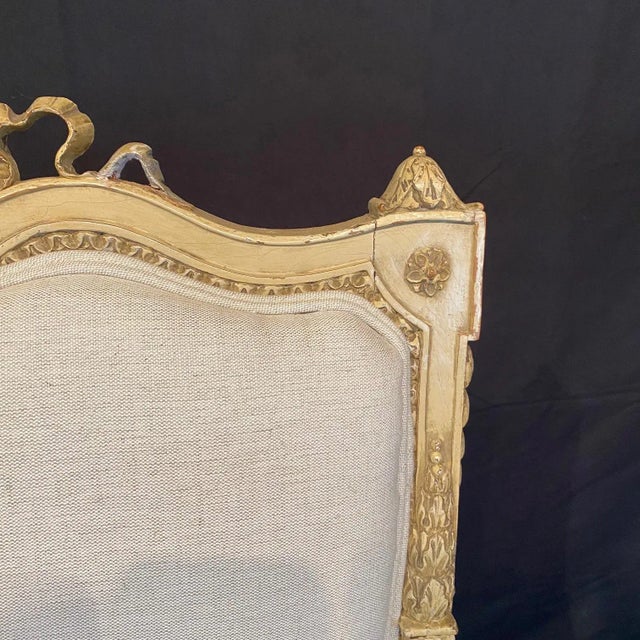 Antique Painted French Neoclassical Armchairs With New Upholstery - A Pair For Sale - Image 11 of 15
