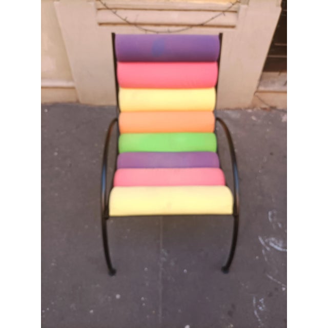 Armchair in Black Lacquered Iron with Colored Fabric Cylinders, 1980s For Sale - Image 9 of 12