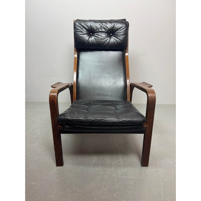 Black Mid-Century Lamino Black Leather Lounge Chair Model P583 by Yngve Ekström for Swedese, Sweden 1960s For Sale - Image 8 of 10